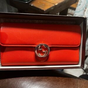 Gucci Orange Leather GG Interlocking Clasp Wallet